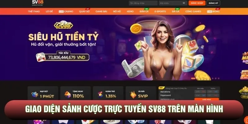 Giao diện sảnh cược trực tuyến SV88 trên màn hình