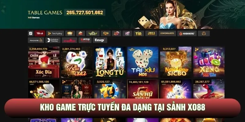 Kho game trực tuyến đa dạng tại sảnh XO88