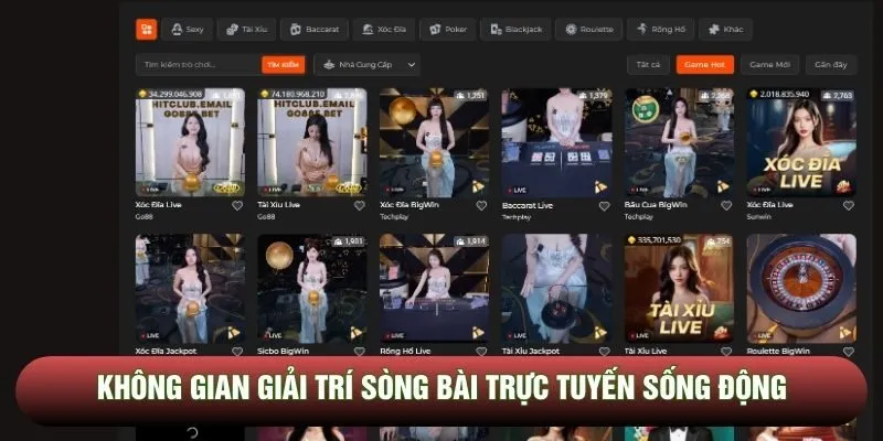 Không gian giải trí sòng bài trực tuyến sống động